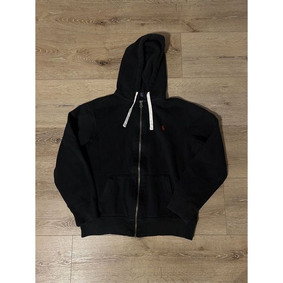 Polo Ralph Lauren Sweater Mens Large Black Red Pony Zip Up Hoodie Sweatshirt - Picture 1 of 3